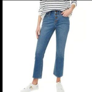 J. CREW FLARE CROP MID RISE JEANS BUTTON FRONT DISTRESSED MED WASH NWOT 25 w